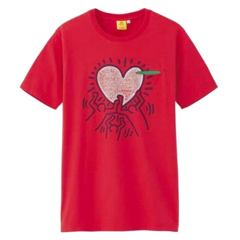 UNIQLO x KEITH HARING unisex pop art holding heart red tee pocket t-shirt Size M - Picture 7 of 7